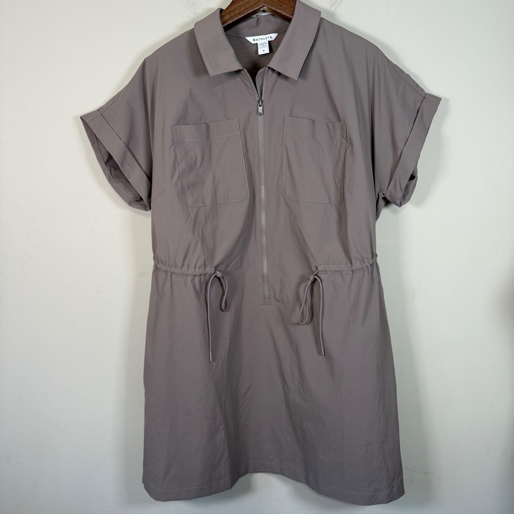 Athleta Taupe Zip-Front Mini Dress